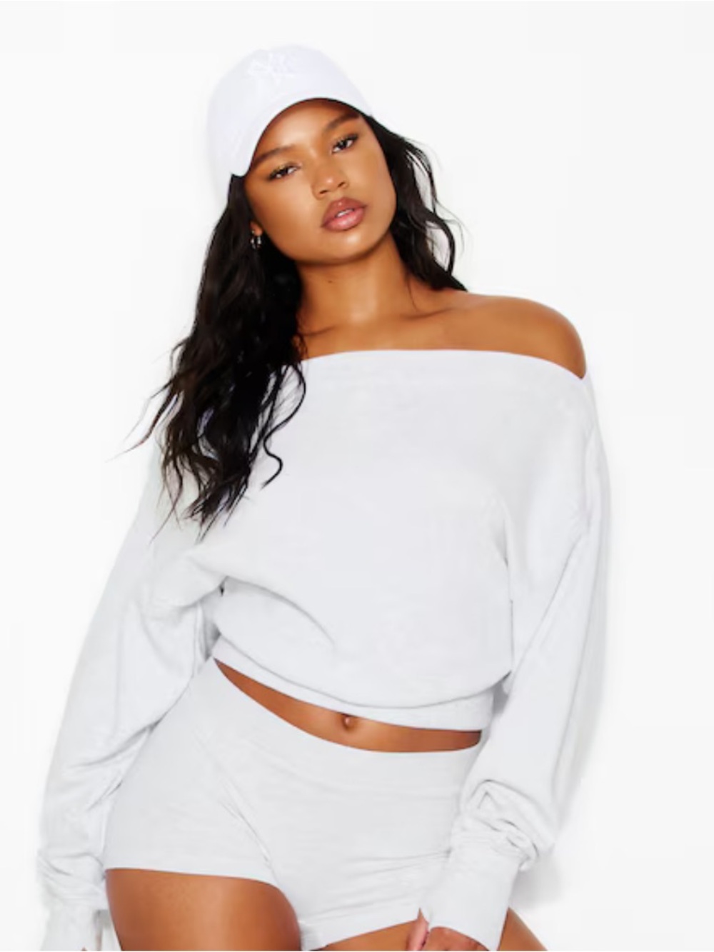 NWT Soft Terry Rib Off Shoulder Sweater Grey